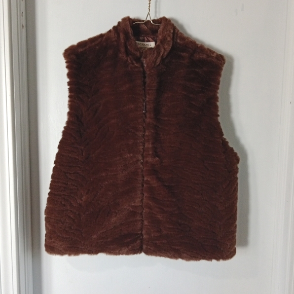 Bechamel Petites Faux Fur Brown Zip Front Vest - Size PL - Picture 1 of 6